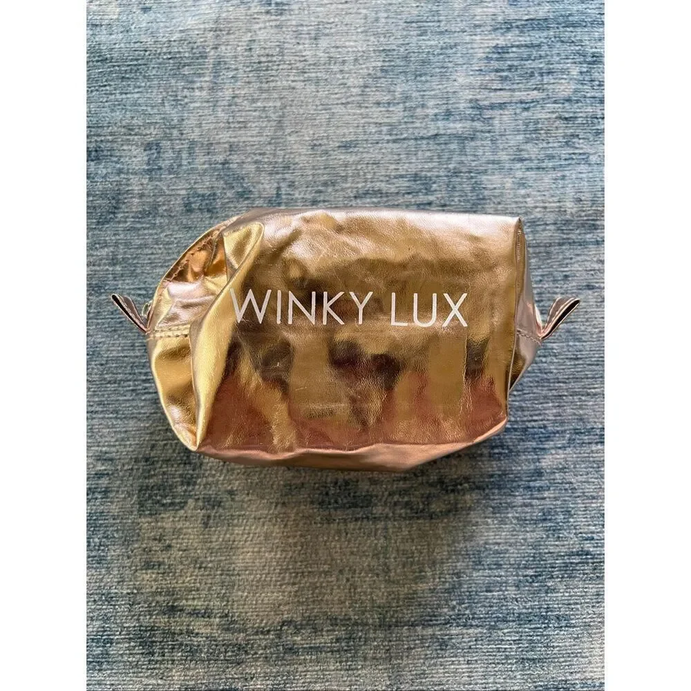 Winky Lux Rose Gold Travel Bag Brow Pencil Lip Gloss Lipstick Cleanser